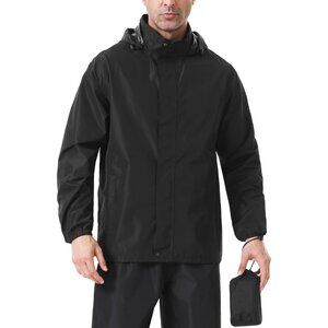 Men's Rain Jacket Lightweight Waterproof Packable Rain Shell Jacket Raincoat wit